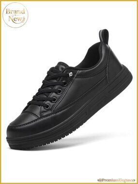 Slip On Faux Leather Work Sneakers Non Slip Wipe Clean Occupational Shoes